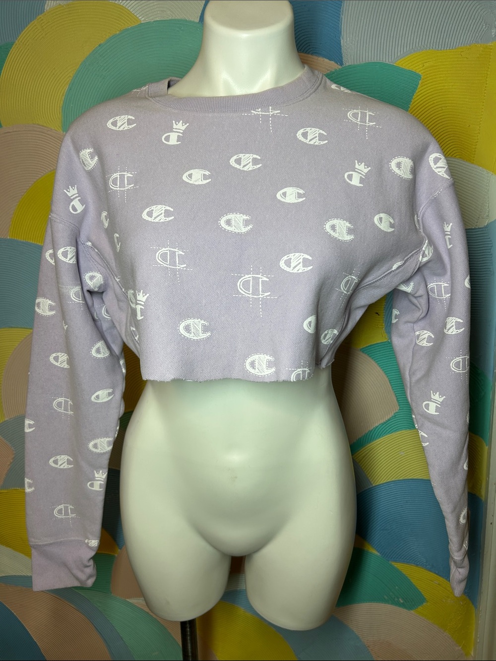 Champion Lavender Crop Sweatshirt with White Logo Print sz S